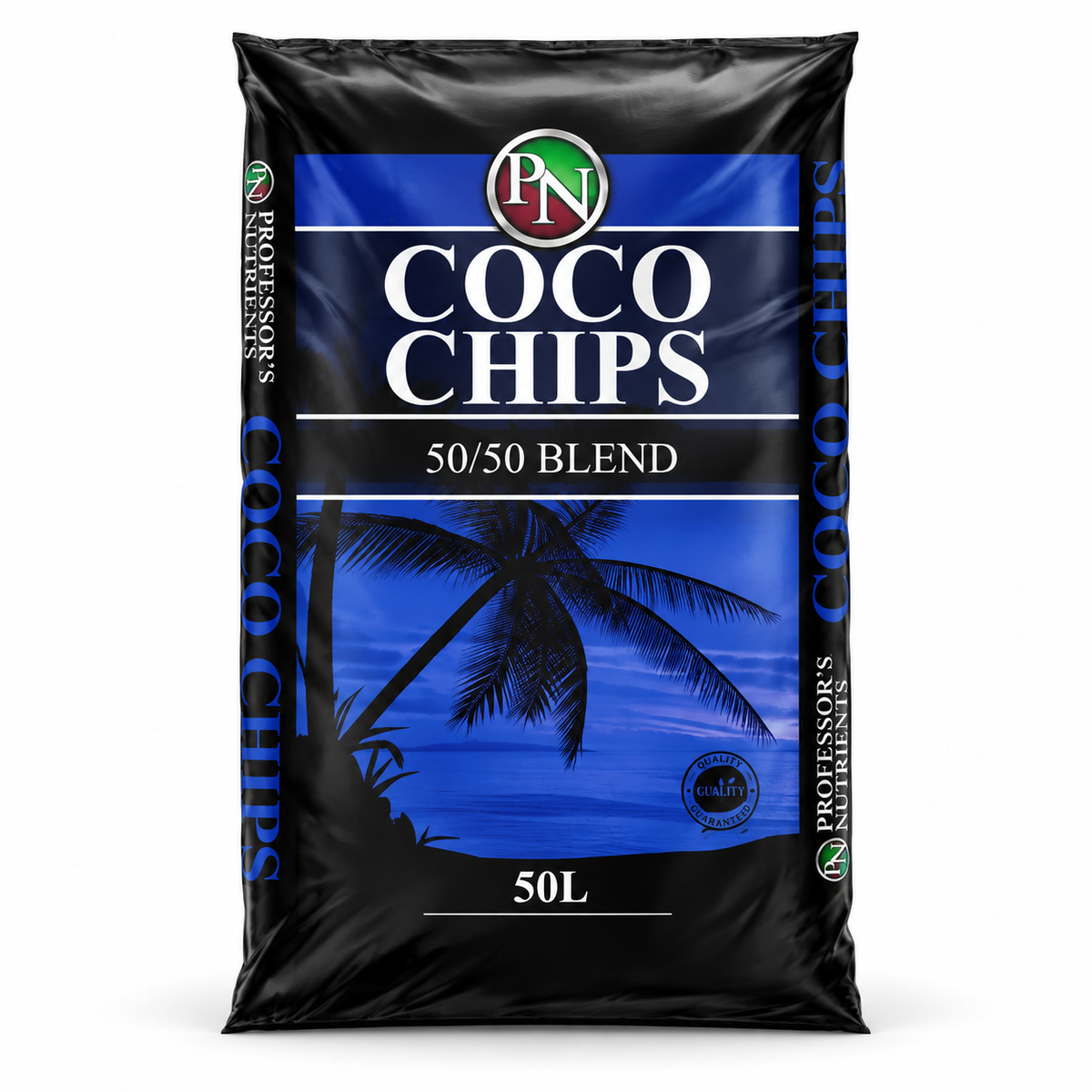 AI-created clean studio render of the Professor's Nutrients Coco Chips 50/50 Blend 50L bag on a white background.
