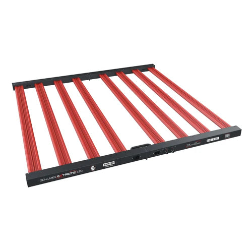 Red LED light bar with black frame on a white background