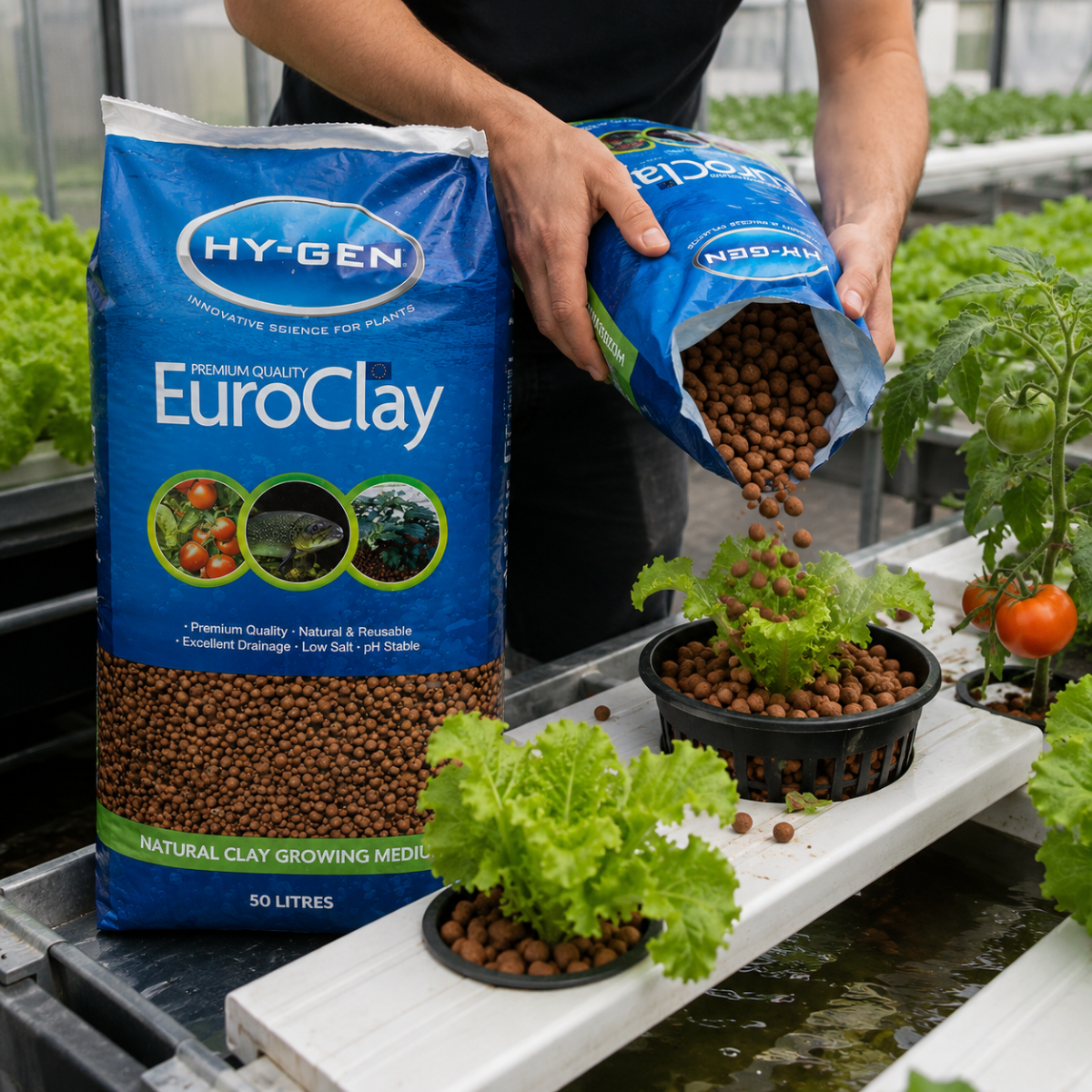 HY-GEN EuroClay 50L natural expanded clay growing medium for hydroponics, aquaponics and gardening.