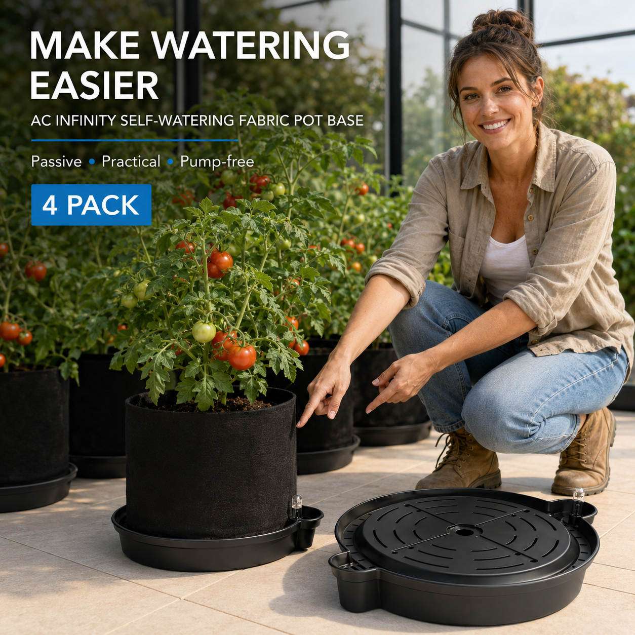 AC Infinity Self-Watering Fabric Pot Base 4 Pack