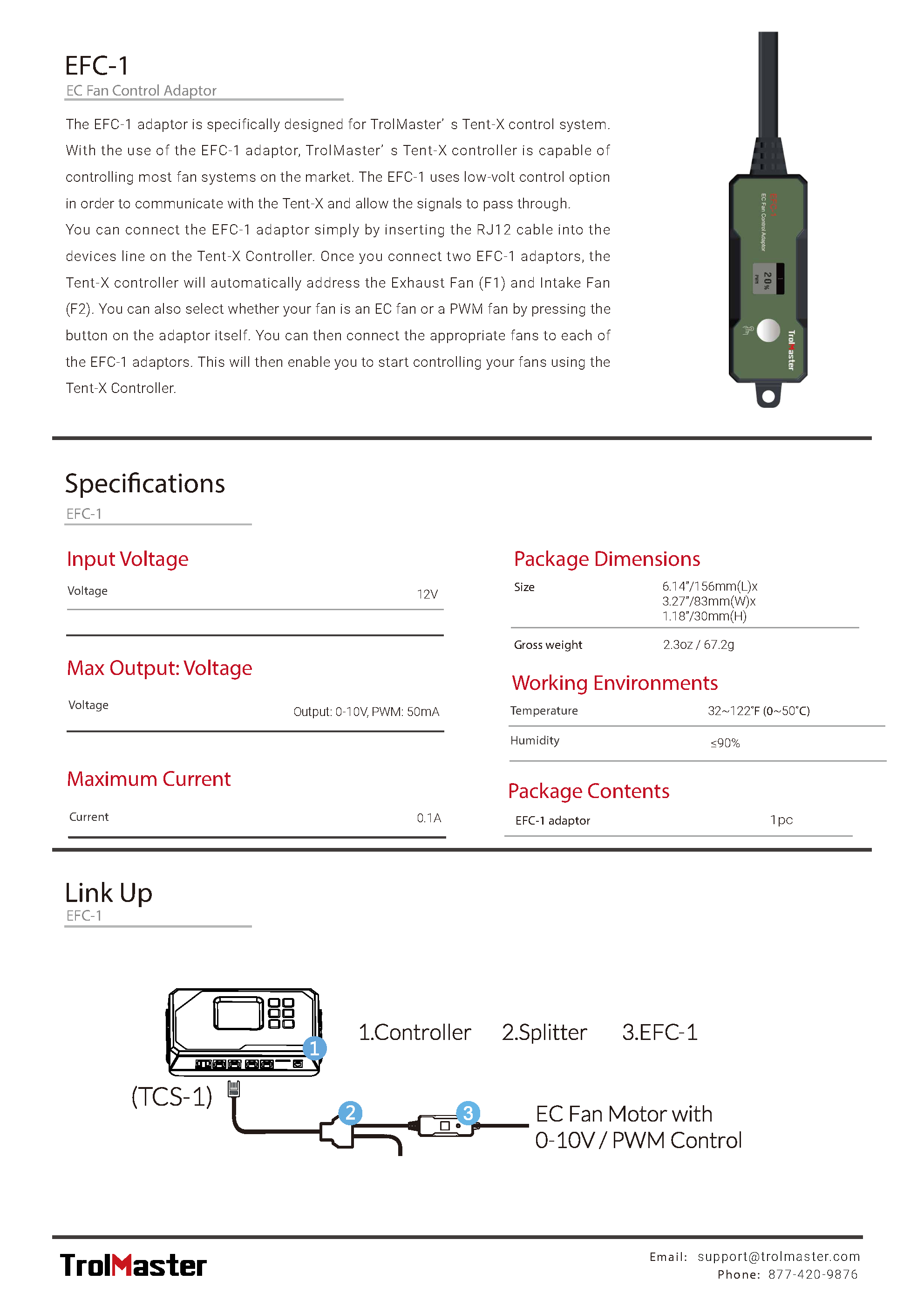 TrolMaster Tent X EC Fan Control Adaptor EFC-1