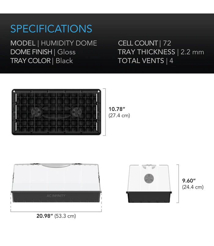 AC Infinity Humidity Dome XL Propagation Kit, 6x12 Cell Tray with Height Extension