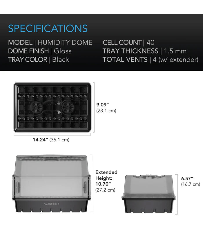 AC Infinity Humidity Dome Propagation Kit 5x8 Cell Tray with Height Extension