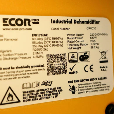 Ecor Pro Dehumidifier EPD170LGR 80 Litres / Day