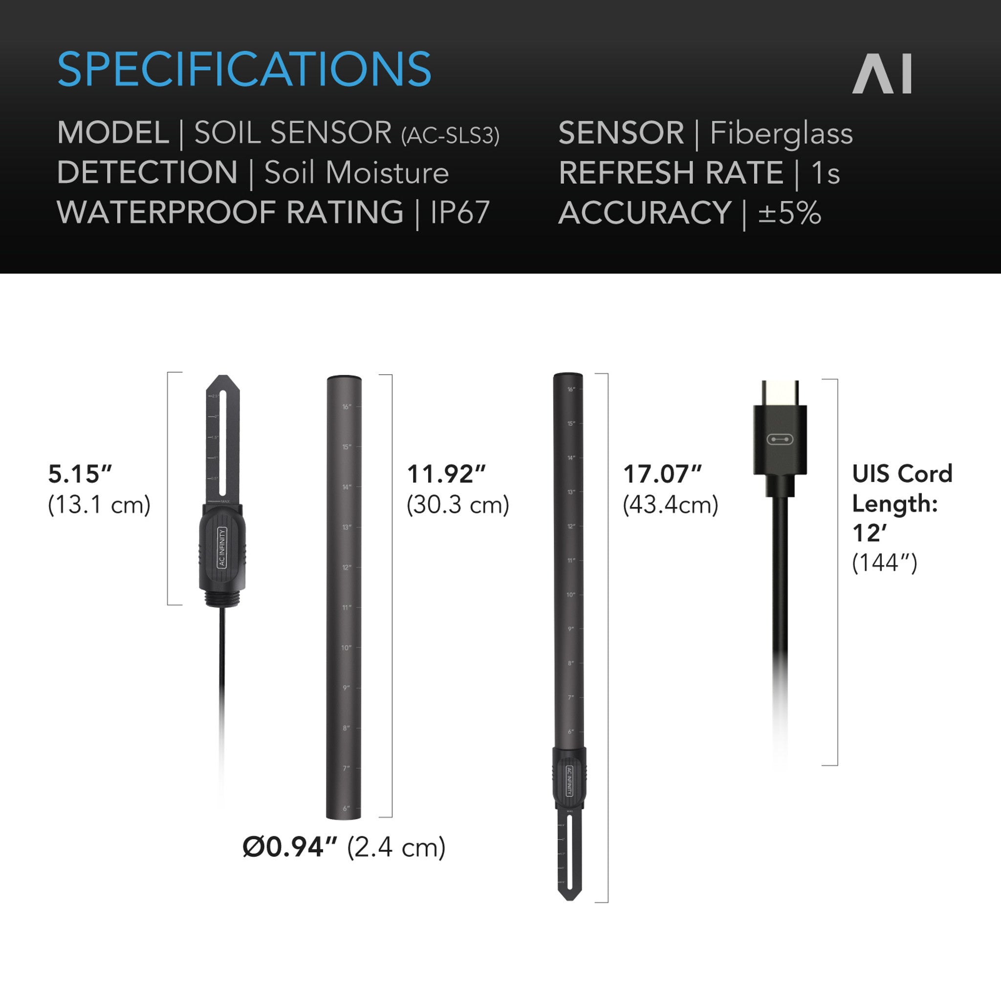 AC Infinity Soil Sensor Probe, for Controller AI+