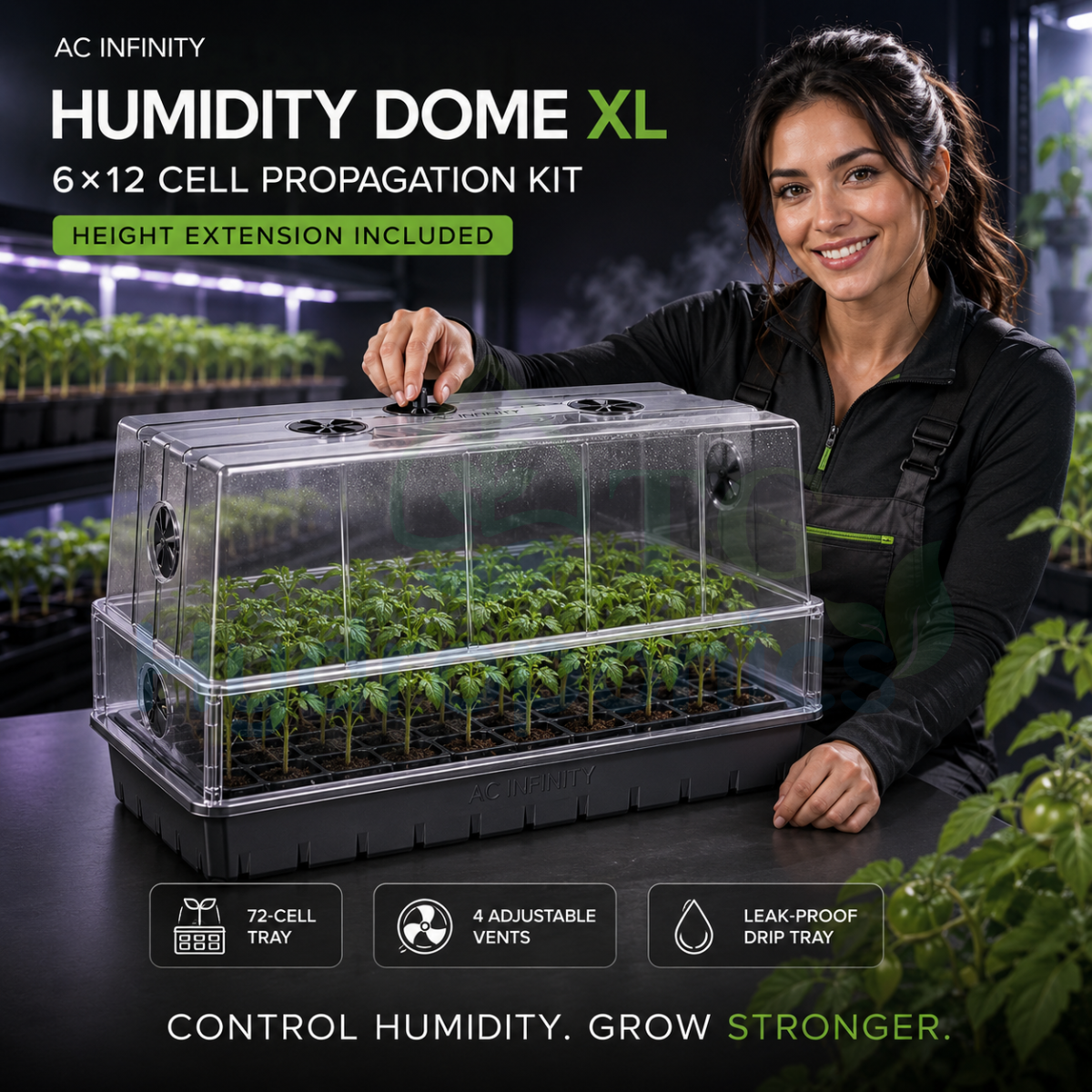 AC Infinity Humidity Dome XL Propagation Kit, 6x12 Cell Tray with Height Extension