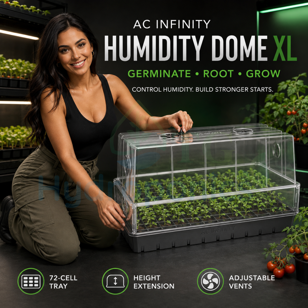 AC Infinity Humidity Dome XL Propagation Kit, 6x12 Cell Tray with Height Extension