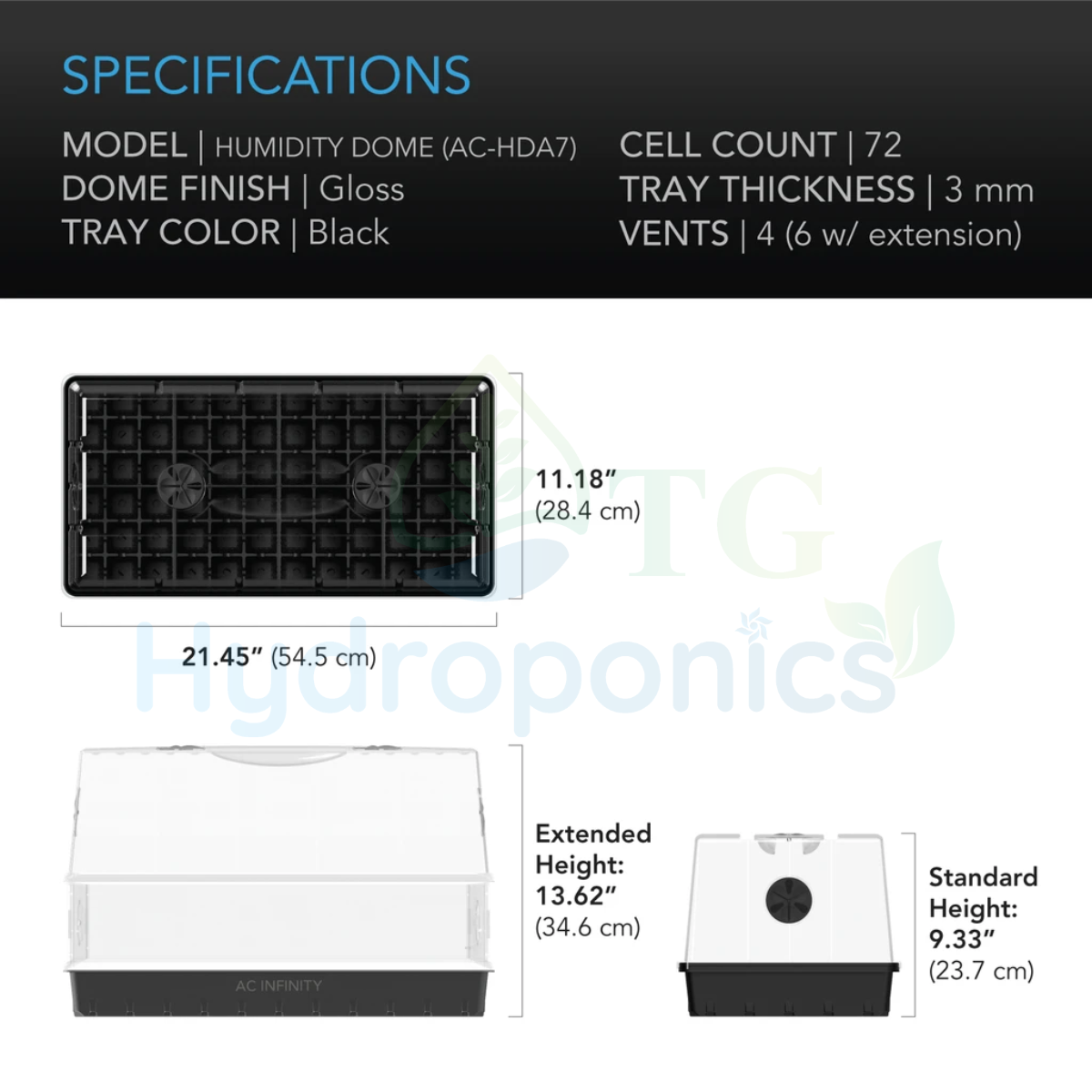 AC Infinity Humidity Dome XL Propagation Kit, 6x12 Cell Tray with Height Extension