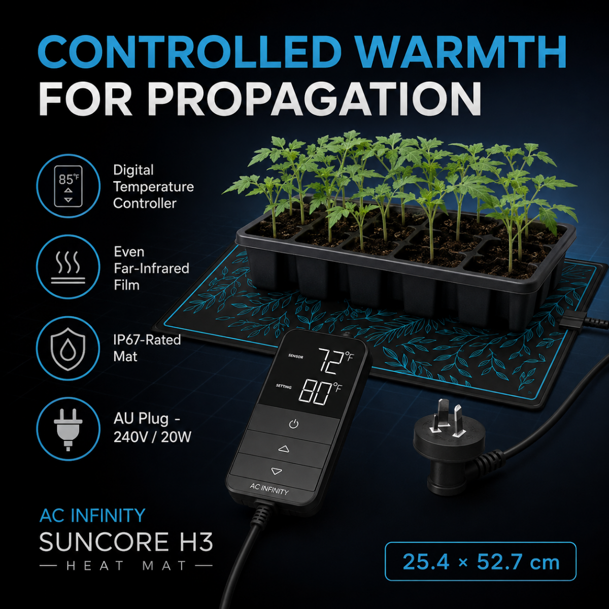AC Infinity Suncore H3 Seedling Heat Mat with Heat Controller
