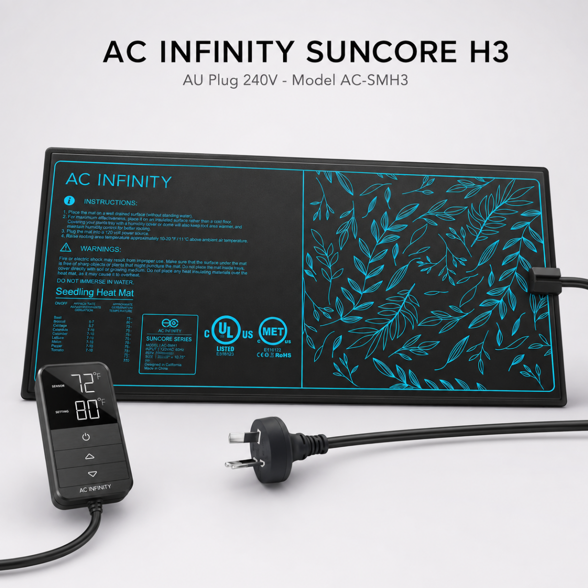 AC Infinity Suncore H3 Seedling Heat Mat with Heat Controller
