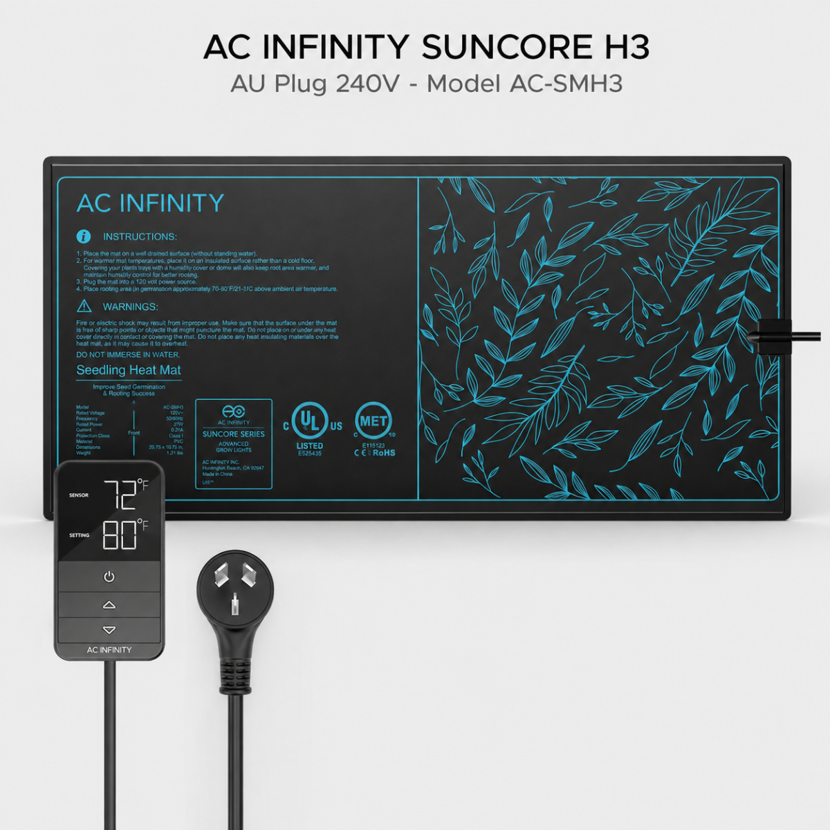 AC Infinity Suncore H3 Seedling Heat Mat with Heat Controller