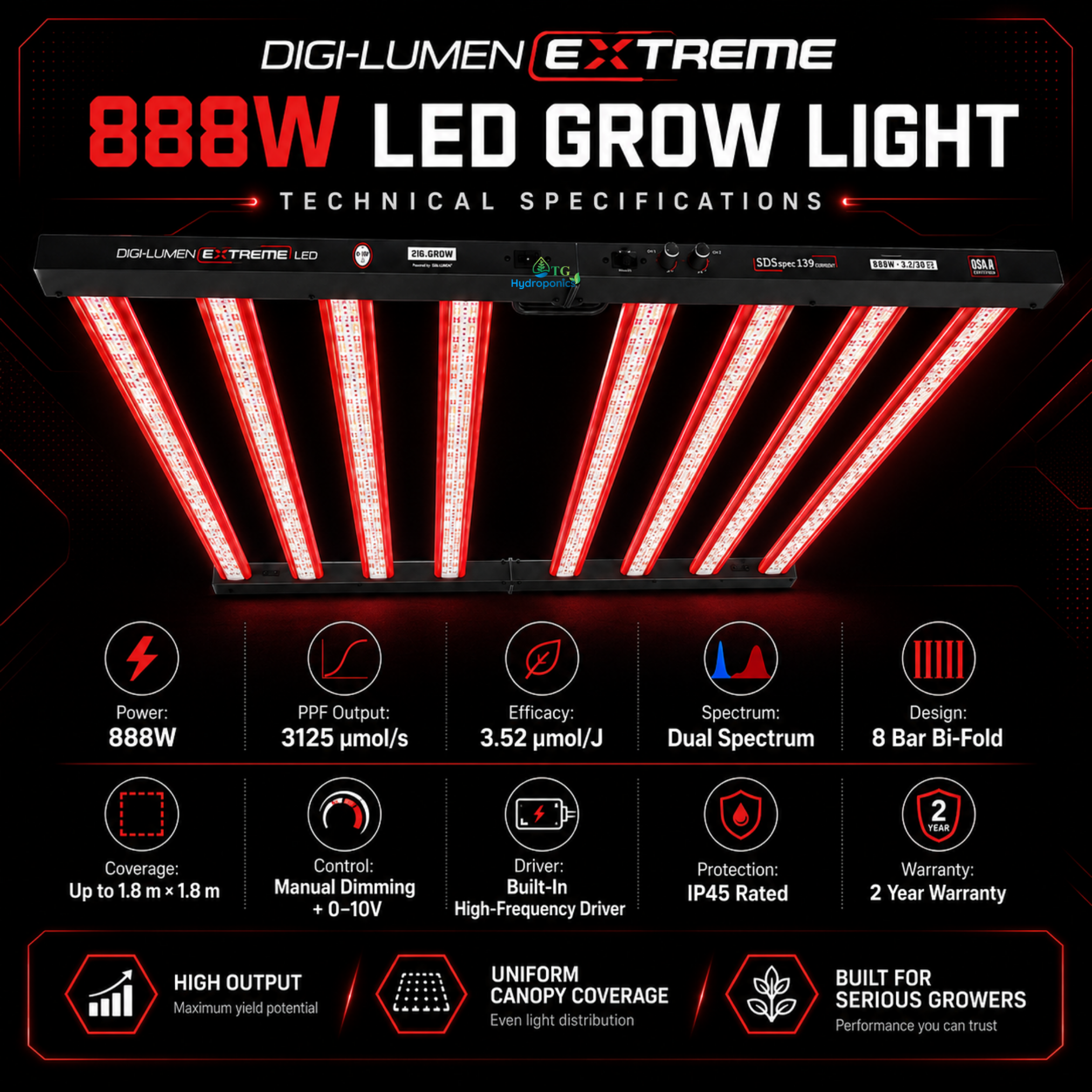 Digi-Lumen Extreme 888W Dual Spectrum LED Grow Light