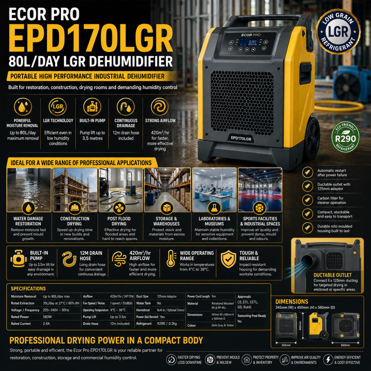 Eco Pro EPD170LGR 80l/day Dehumidifier