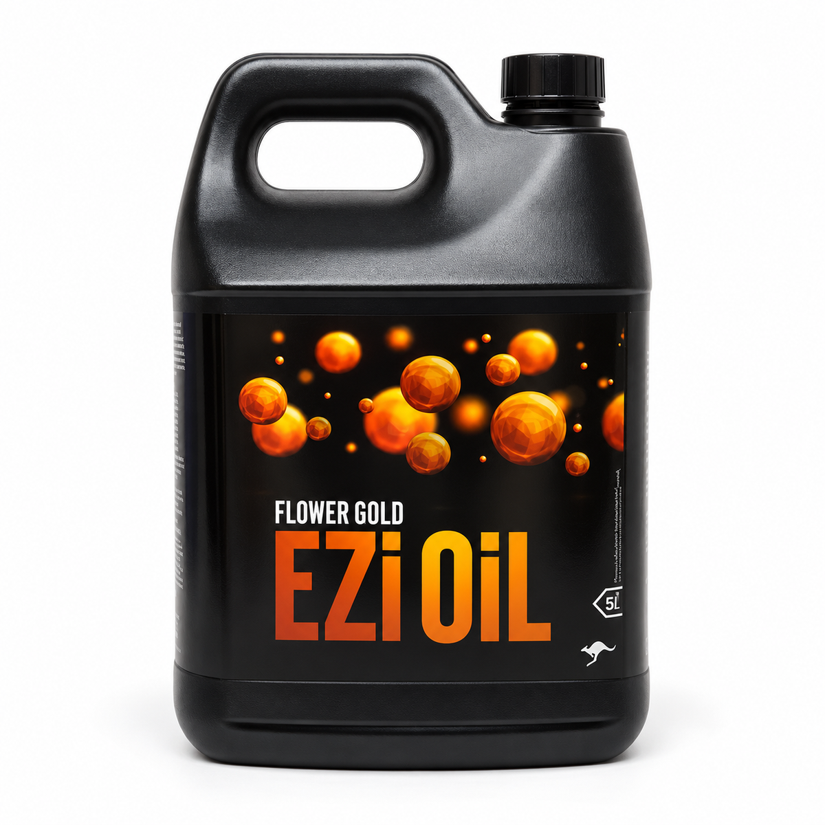 AI-created clean studio render of Ezi Oil Flower Gold 5L on a white background, with no promotional text or props.