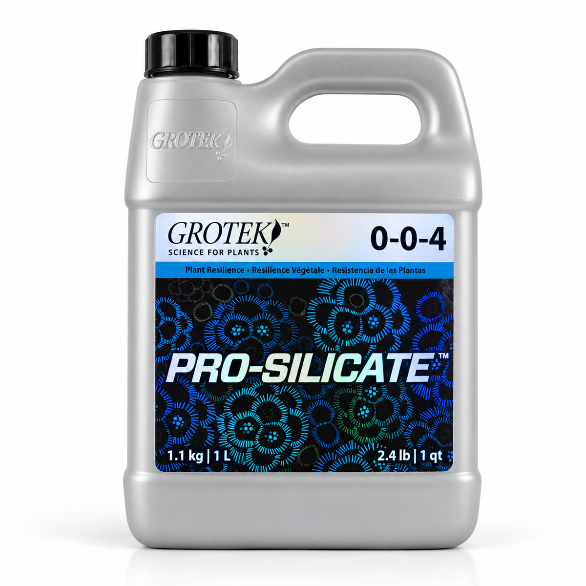 AI-created clean studio render of Grotek Pro Silicate 0-0-4 1 L on a white background.
