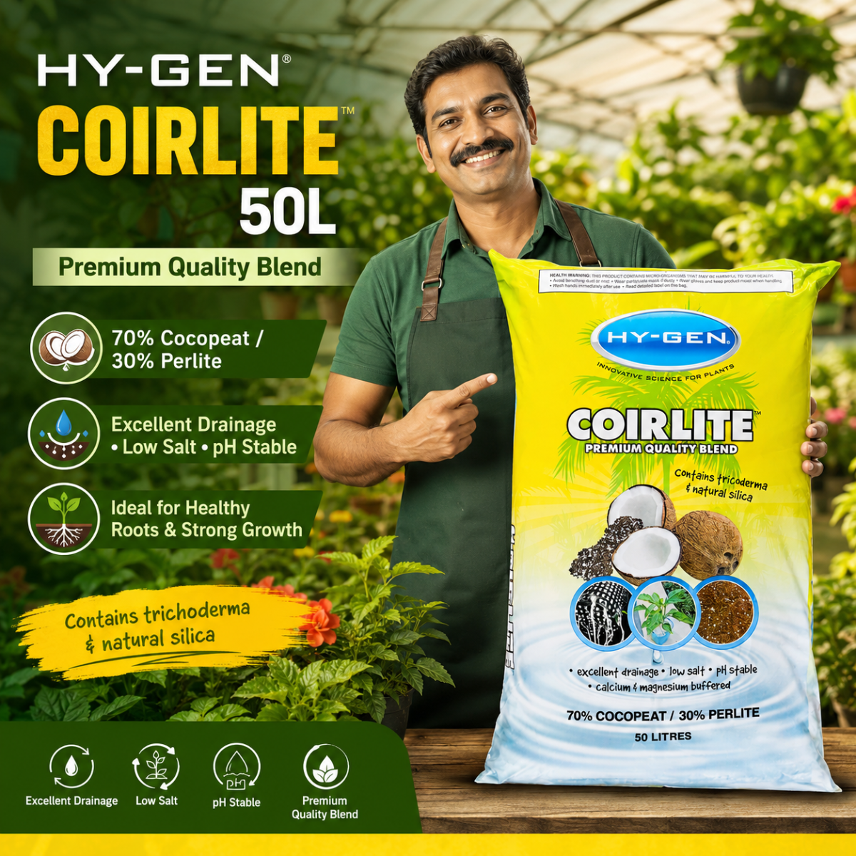 Hy-Gen Coco Coir Lite 50L Bag