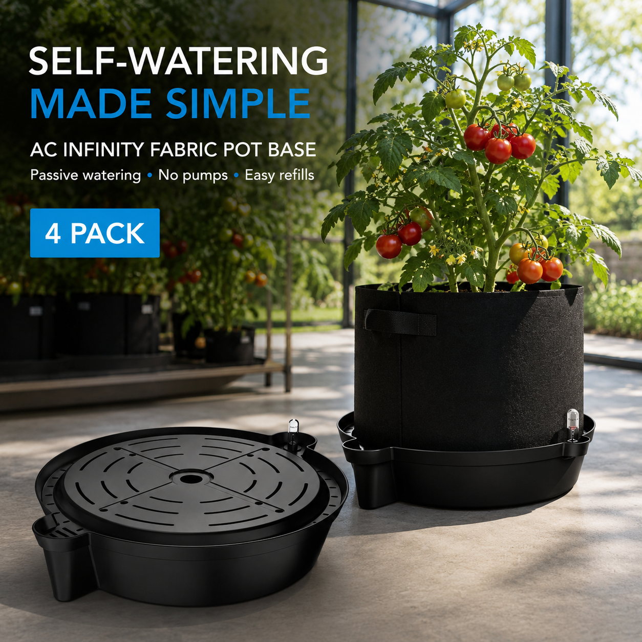 AC Infinity Self-Watering Fabric Pot Base 4 Pack