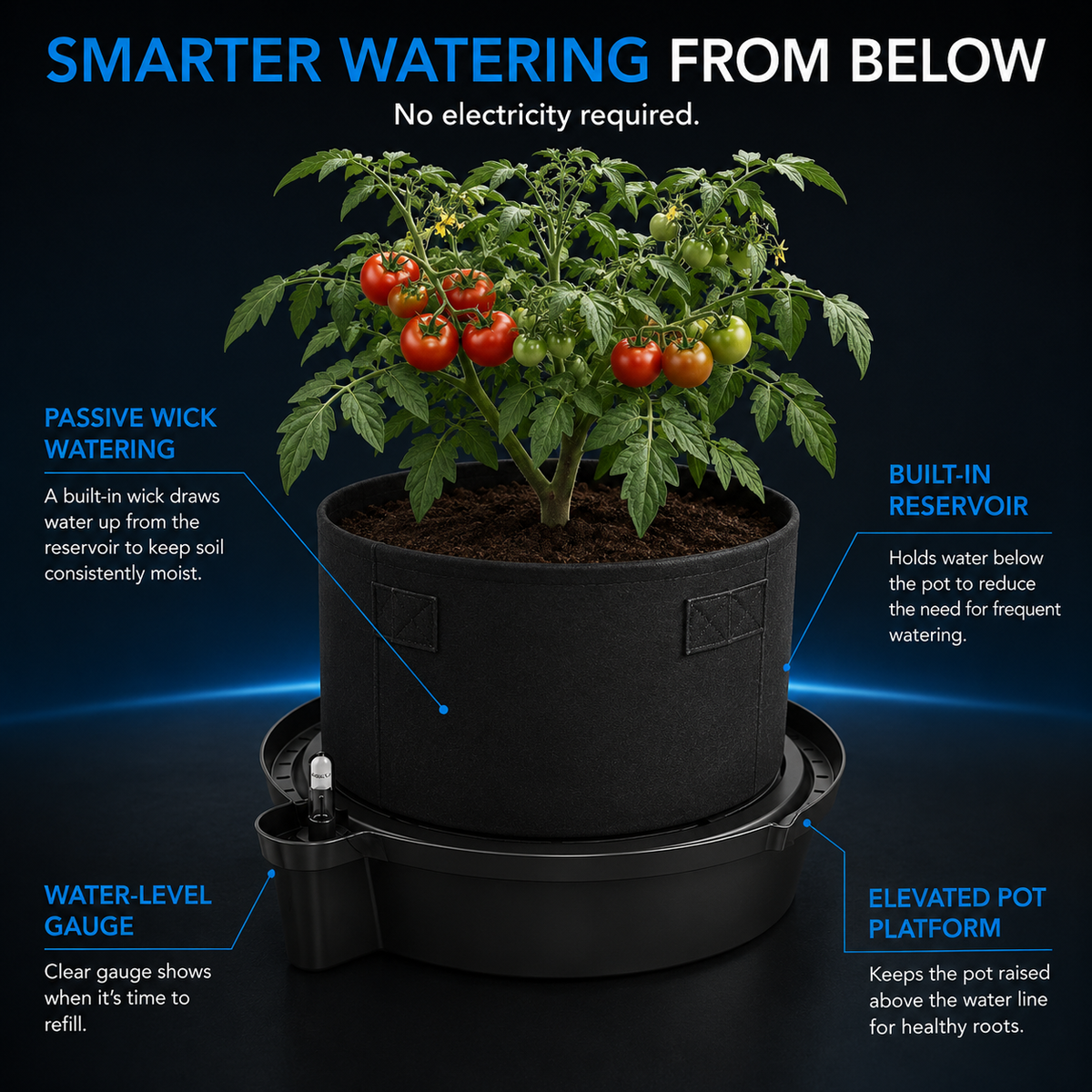 AC Infinity Self-Watering Fabric Pot Base 4 Pack