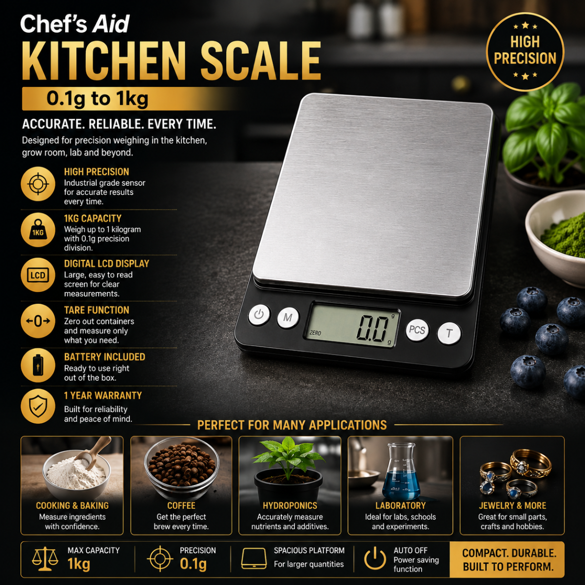 Kitchen Scale Chefs Aid 0.01g to 1kg