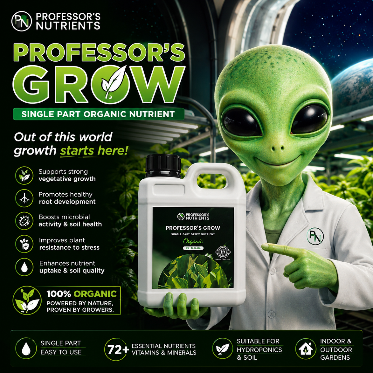 Professor’s Organic Grow Nutrient – Single Part Plant Fertiliser