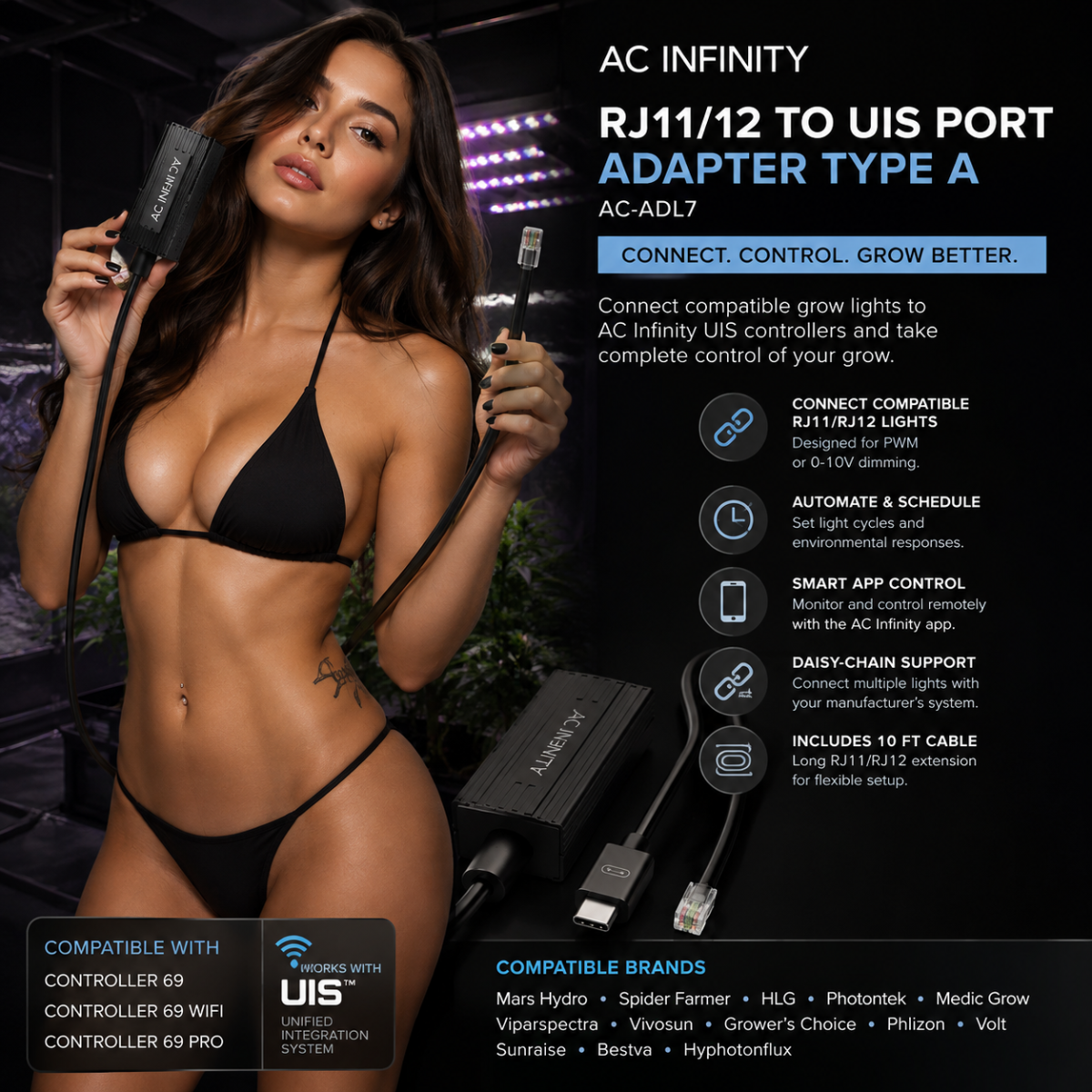 UIS Lighting Adapter Type-A, for RJ11/12 Connector lights with PWM or 0-10v Dimmers