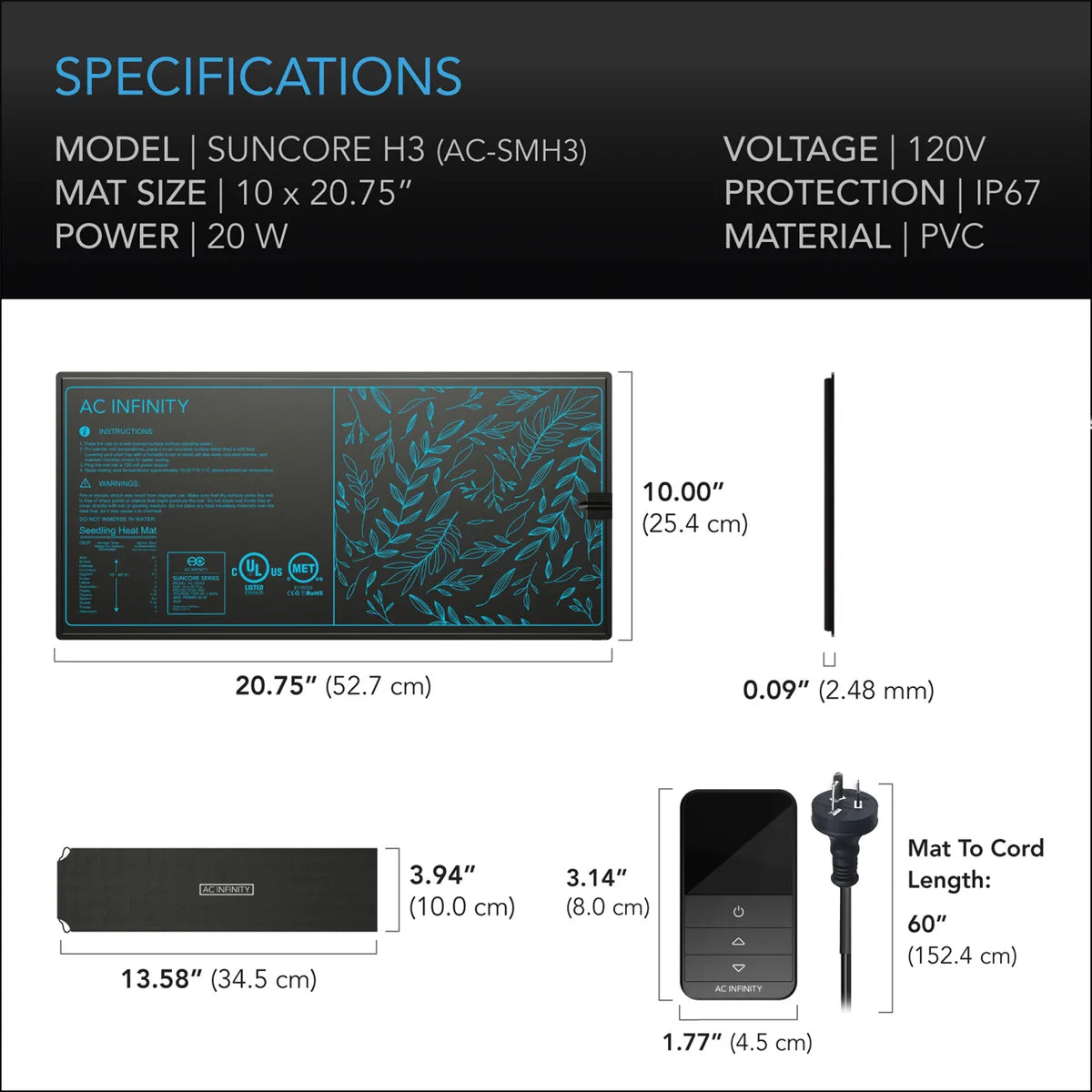AC Infinity Suncore H3 Seedling Heat Mat with Heat Controller
